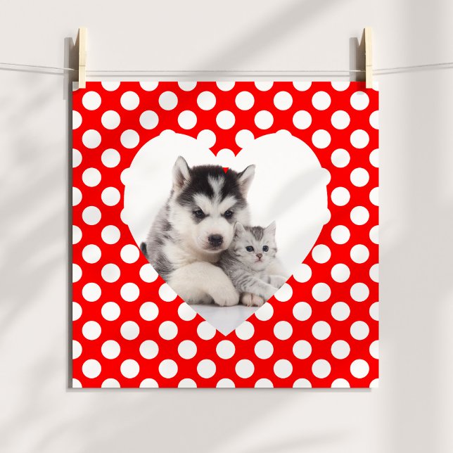 Rotes und weißes Polka Dot Heart Foto Poster (Red and White Polka Dot Heart Photo Poster)