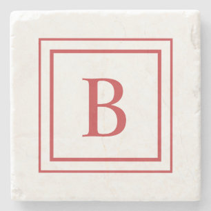 Rotes und weißes quadratisches Rahmenmonogramm  Steinuntersetzer