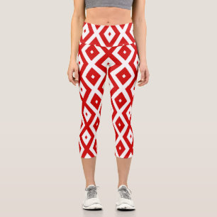 Rotes und weißes Rautenmuster Capri Leggings