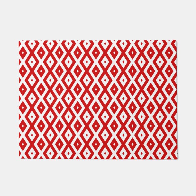 Rotes und weißes Rautenmuster Fußmatte (Vorderseite)