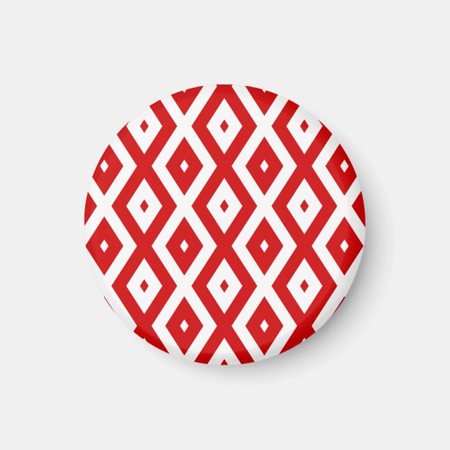 Rotes und weißes Rautenmuster Magnet (Vorne)
