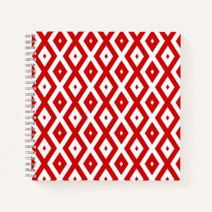 Rotes und weißes Rautenmuster Notizbuch