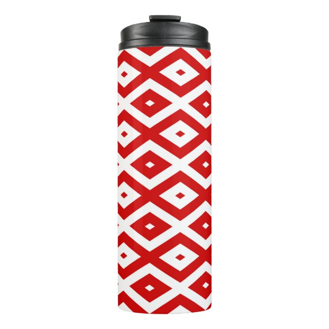 Rotes und weißes Rautenmuster Thermosbecher (Vorderseite)