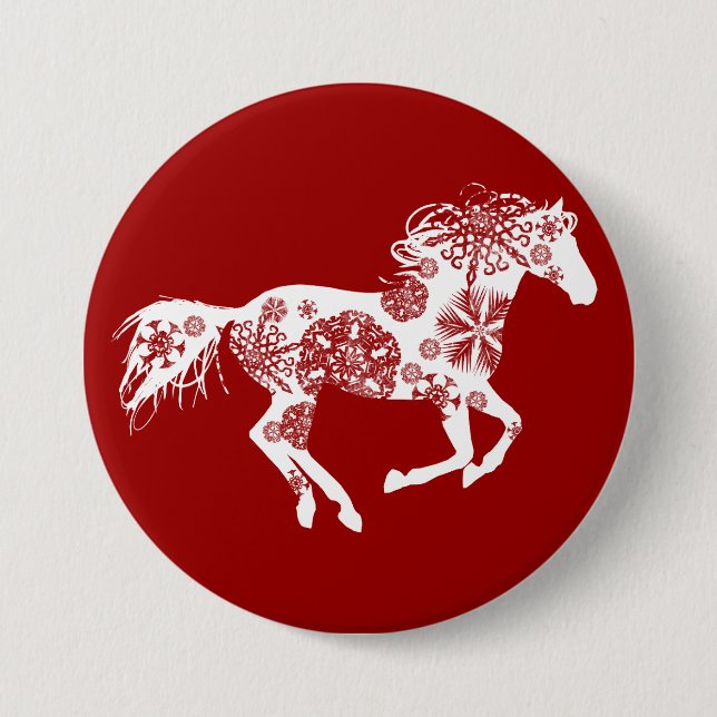 Rotes und weißes Schneeflocken Button (Vorderseite)
