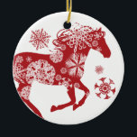 Rotes und weißes Schneeflocken Weihnachtspferd Keramikornament<br><div class="desc">Für passende Produkte wenden Sie sich bitte an den Designer unter www.ThePaintingPony.com.</div>