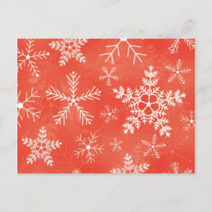 Rotes und weißes Schneeflockenmuster Postkarte