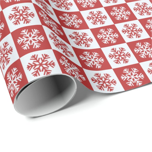 Rotes und weißes Schneeflockenpapier Geschenkpapier (Rolleneckpunkt)