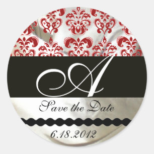 ROTES UND WEISSES SILK-DAMASK-KLOSTEMONOGRAM RUNDER AUFKLEBER