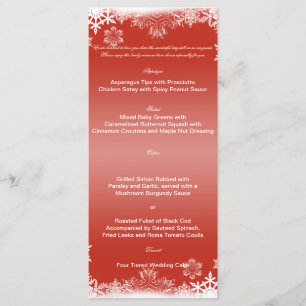 Rotes und weißes Snowflake-Hochzeitmenü Menükarte