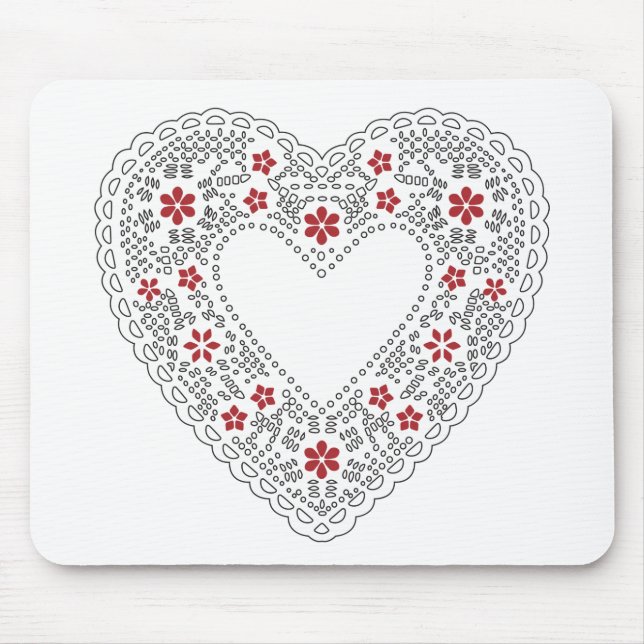 Rotes und weißes Spitzenherz Mousepad (Vorne)