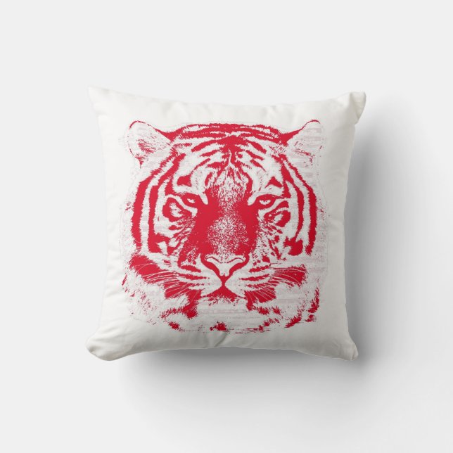 Rotes und weißes Tiger-Gesichts-nahes hohes Kissen (Vorderseite)