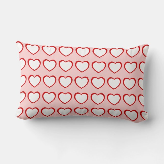 Rotes und weißes Valentinherz Lumbar Kissen (Rückseite)
