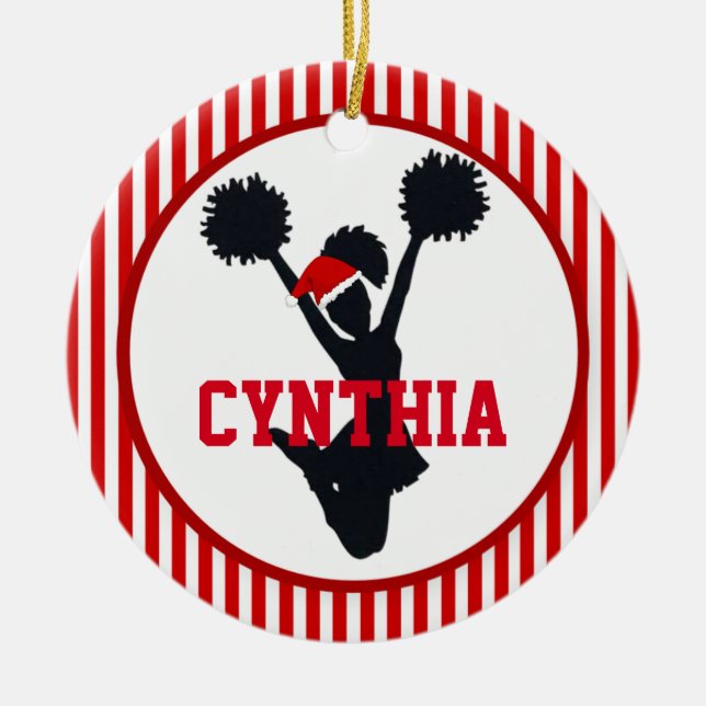 Rotes und weißes Weihnachtscheerleader in der Keramik Ornament (Vorne)