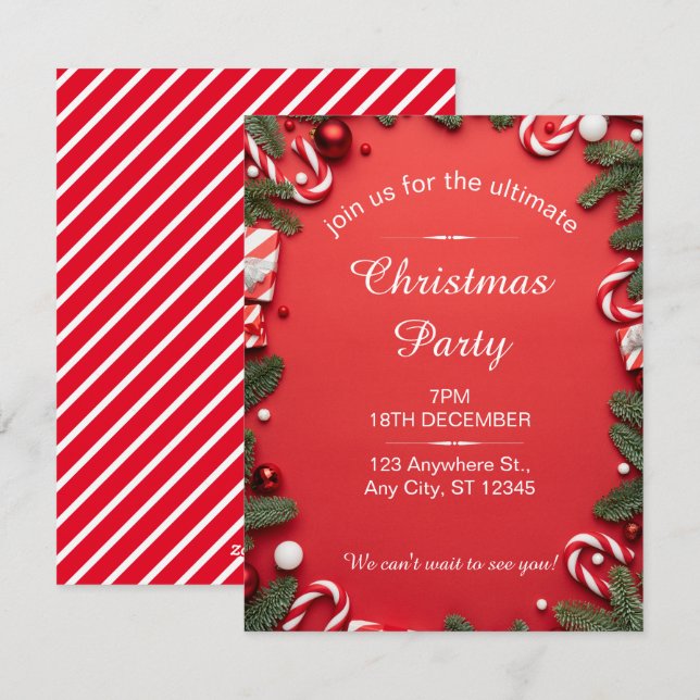 Rotes und weißes Weihnachtsfest - Party Feiertagskarte (Vorne/Hinten)