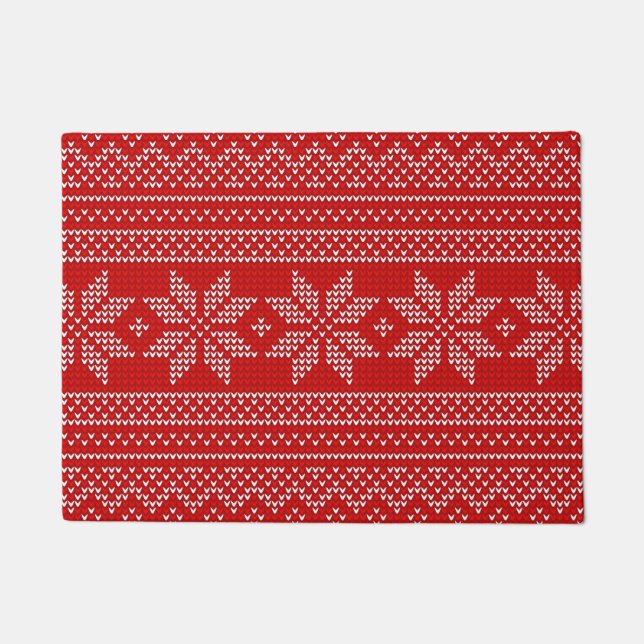 Rotes und weißes Weihnachtsstrickmuster Fußmatte (Vorderseite)