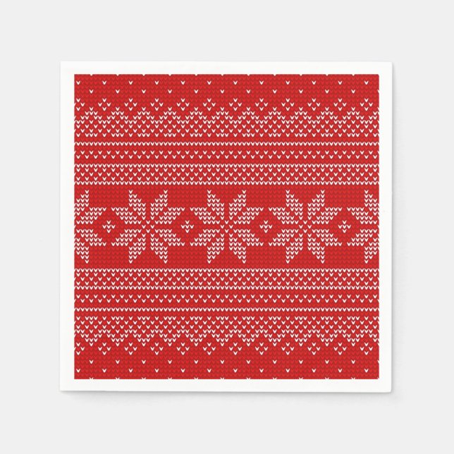 Rotes und weißes Weihnachtsstrickmuster Serviette (Vorderseite)