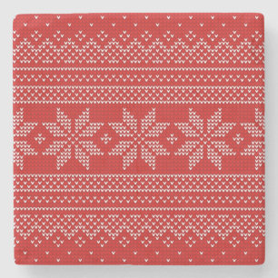 Rotes und weißes Weihnachtsstrickmuster Steinuntersetzer