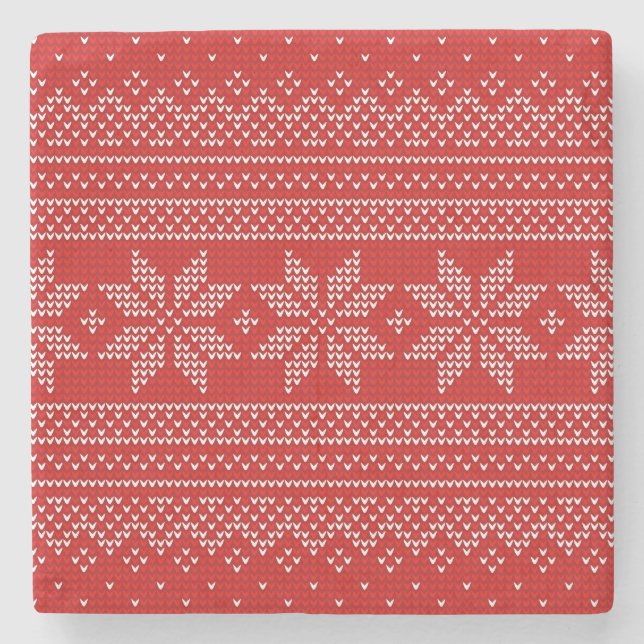 Rotes und weißes Weihnachtsstrickmuster Steinuntersetzer (Vorderseite)