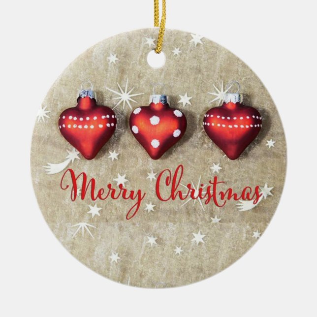 Rotes und weites Herz geformt Weihnachten Keramik Ornament (Vorne)