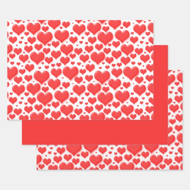 Rotes Valentinherz Floating Muster Geschenkpapier Set (Set)