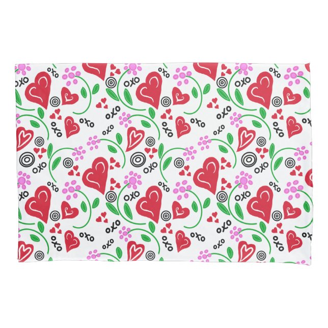 Rotes Valentinherz Rosa Blume Kissenbezug (Vorderseite-Links)
