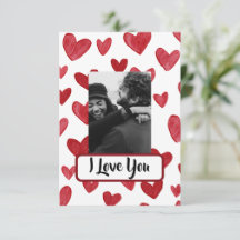 Rotes Valentinskarte mit Foto und Liebesbotschaft
