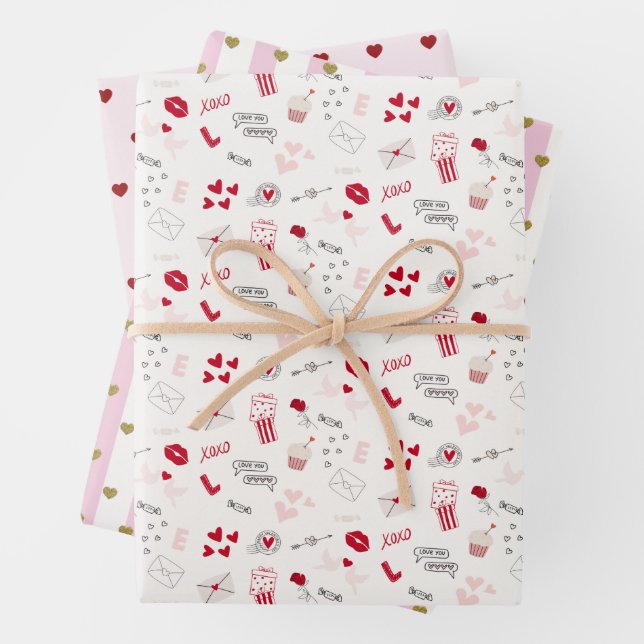 Rotes Valentinstag Geschenkpapier Set (Beispiel)