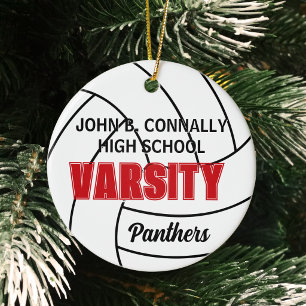 Rotes Varsity-Volleyball-Foto Rückseite Weihnachte Keramik Ornament