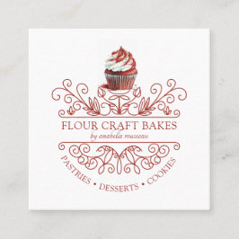 Rotes Velvet Cupcake Deko Rahmen Bäckerei Baker Lo Quadratische Visitenkarte
