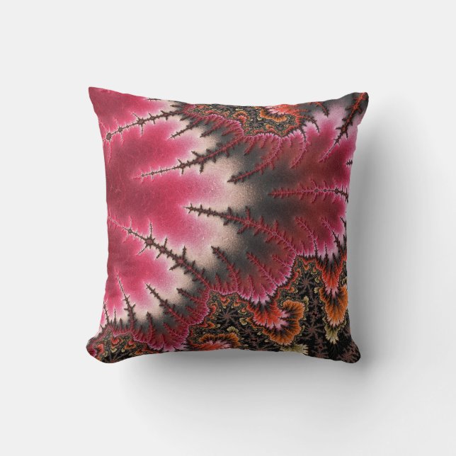 Rotes Velvet Fraktal Abstrakter Jugendstil Kissen (Vorderseite)