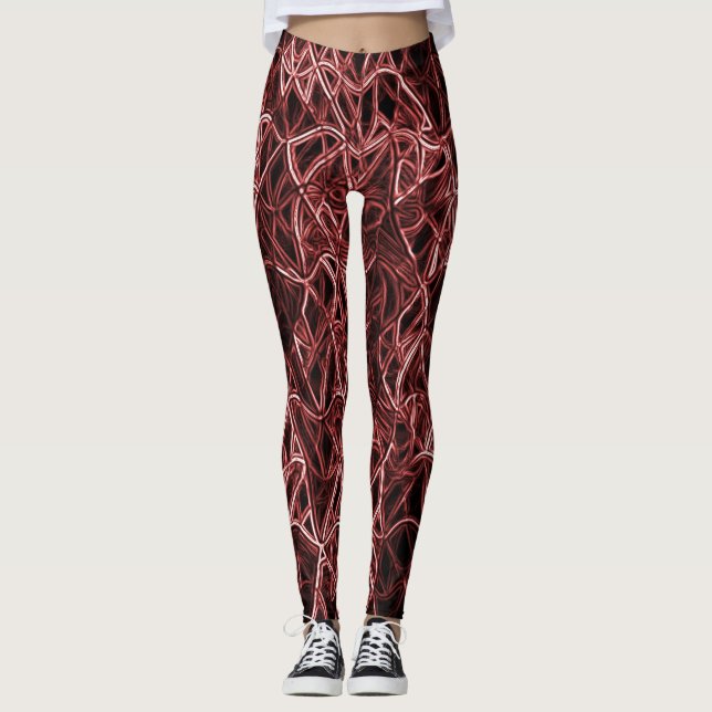 Rotes verflochtenes Netz aus rustikalem und gezoge Leggings (Vorderseite)