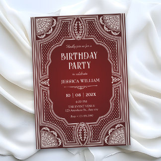 Rotes Vintage Art Deco Geburtstag Einladung