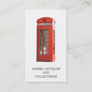 Rotes Vintage-London-Telefonhäuschen Antiquitätenl Visitenkarte