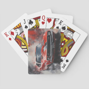 Rotes Vintage-Muscle-Car mit silbernem Streifen Spielkarten