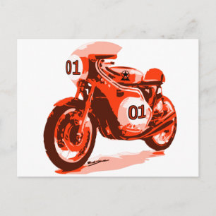 Rotes Vintage-Rennmotorrad Postkarte