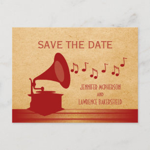 Rotes Vintages Gramophon Save the Date Postkarte