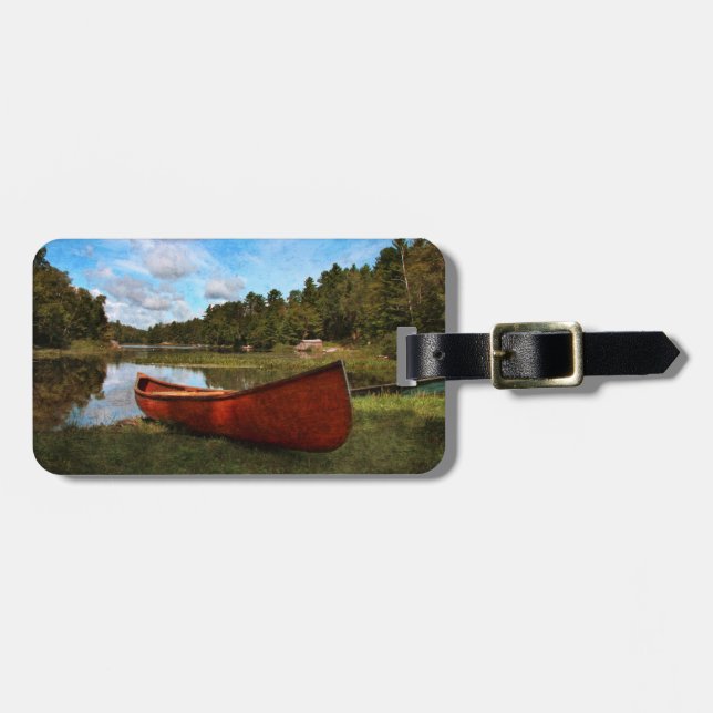 Rotes Vintages Kanu Gepäckanhänger (Vorderseite horizontal)