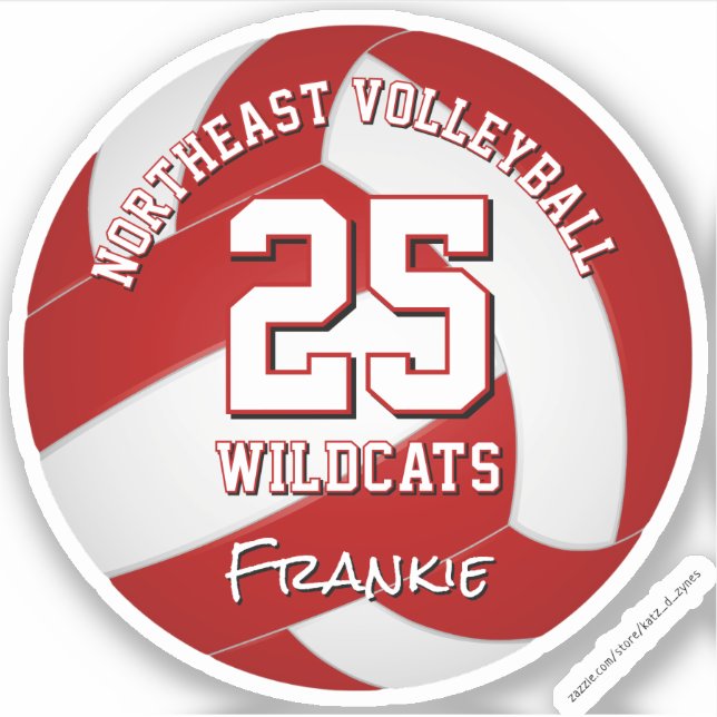 Rotes Volleyball-Team: Name des Kinderteams Aufkleber (Vorderseite)