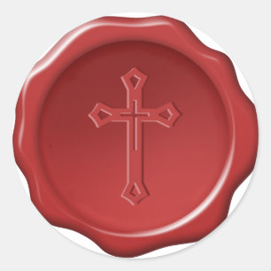 Rotes Wachssiegel Kreuz religiöser geprägter Aufkl Runder Aufkleber