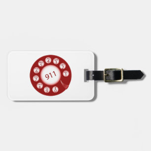 Rotes Wählscheibentelefon wählt Notrufnummer 911 Gepäckanhänger