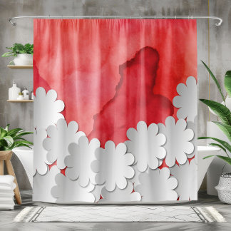 Rotes Wasser und weiße Blume Duschvorhang