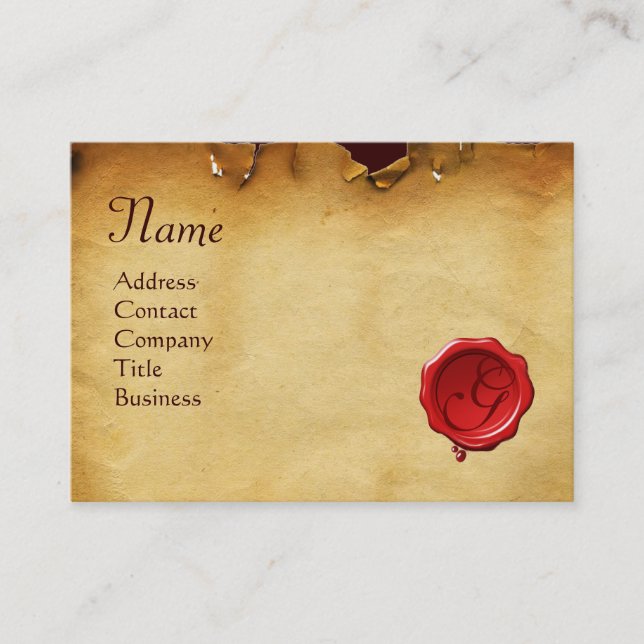 ROTES WAX-SIEGEL ANTIQUE-PARCHMENT Monogramm Visitenkarte (Vorderseite)