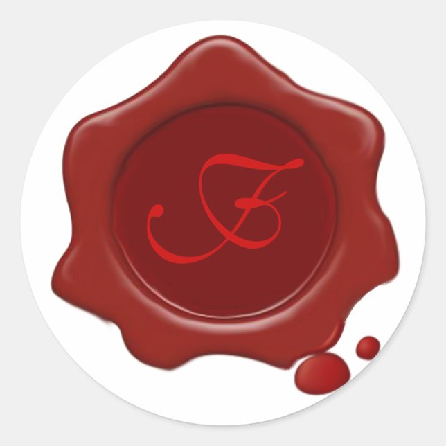 ROTES WAX SIEGEL Monogramm Runder Aufkleber (Vorderseite)