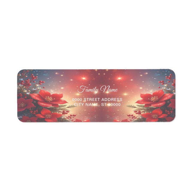 Rotes Weihnachts-Blumen-Rücksende-Adressetikett (Vorne)