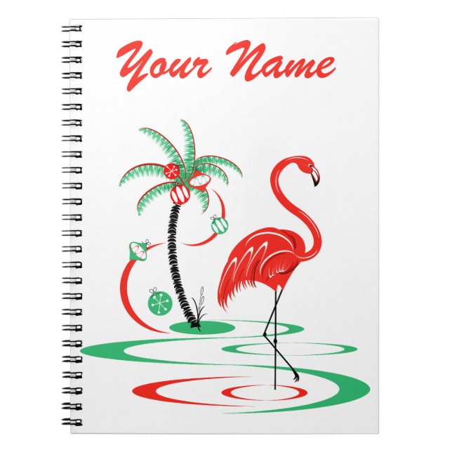 Rotes Weihnachts-Flamingo-Name-Notizbuch Notizblock (Vorderseite)
