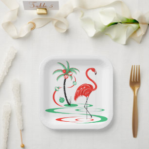 Rotes Weihnachts-Flamingo-Platz-Papiertablett Pappteller