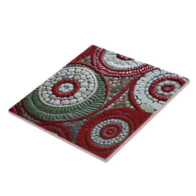 Rotes Weihnachts-Spiralmuster Fliese (Seite)