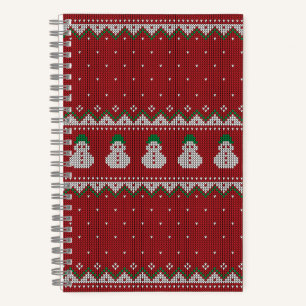 Rotes Weihnachts-Strick-Apfel-Muster Winterurlau Notizbuch
