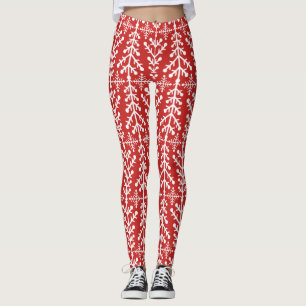 Rotes Weihnachtsbaum-nordisches angemessenes Leggings