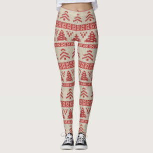 Rotes Weihnachtsbaum-nordisches Leggings